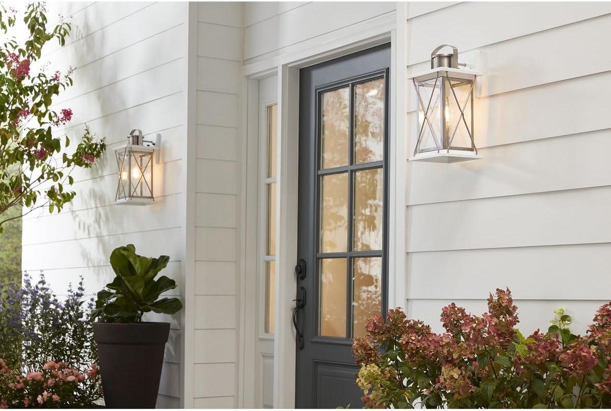 image:imageProgress Lighting Barlowe Collection 1Light Clear Seeded Glass Farmhouse Outdoor Medium Wall Lantern Light Stainless Steel