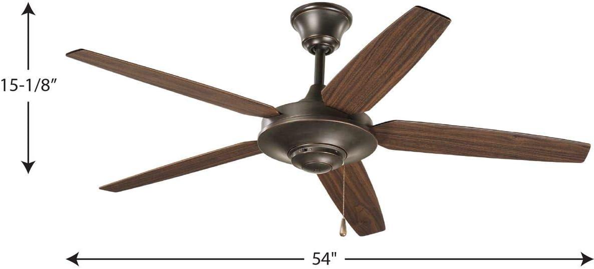 image:imageProgress Lighting P253020 54Inch 5 Blade Fan with Reversible Medium CherryClassic Walnut Blades Antique BronzeBronze