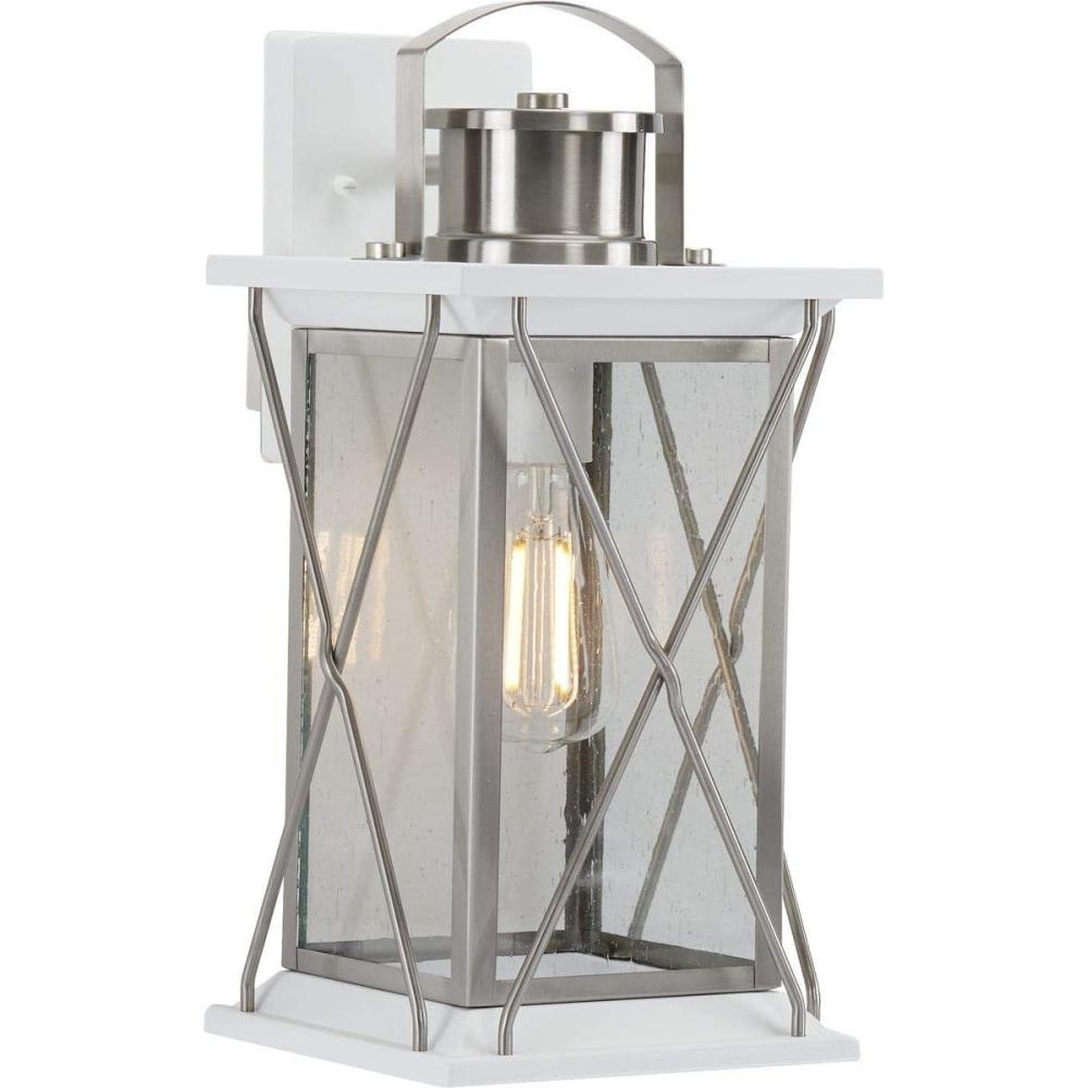 image:imageProgress Lighting Barlowe Collection 1Light Clear Seeded Glass Farmhouse Outdoor Medium Wall Lantern Light Stainless Steel