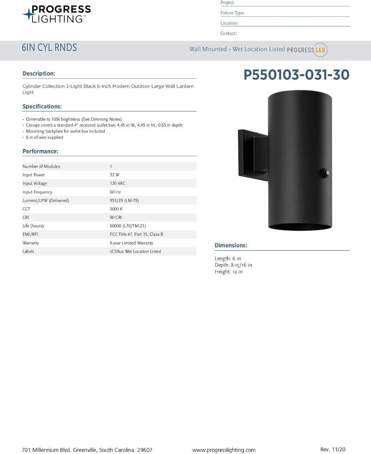 image:imageProgress Lighting 1Light 6Inch Black Modern Outdoor LED Small Wall Lantern Light with Photocell Cylinder Collection Indoor amp Outdoor P55010303130 Black