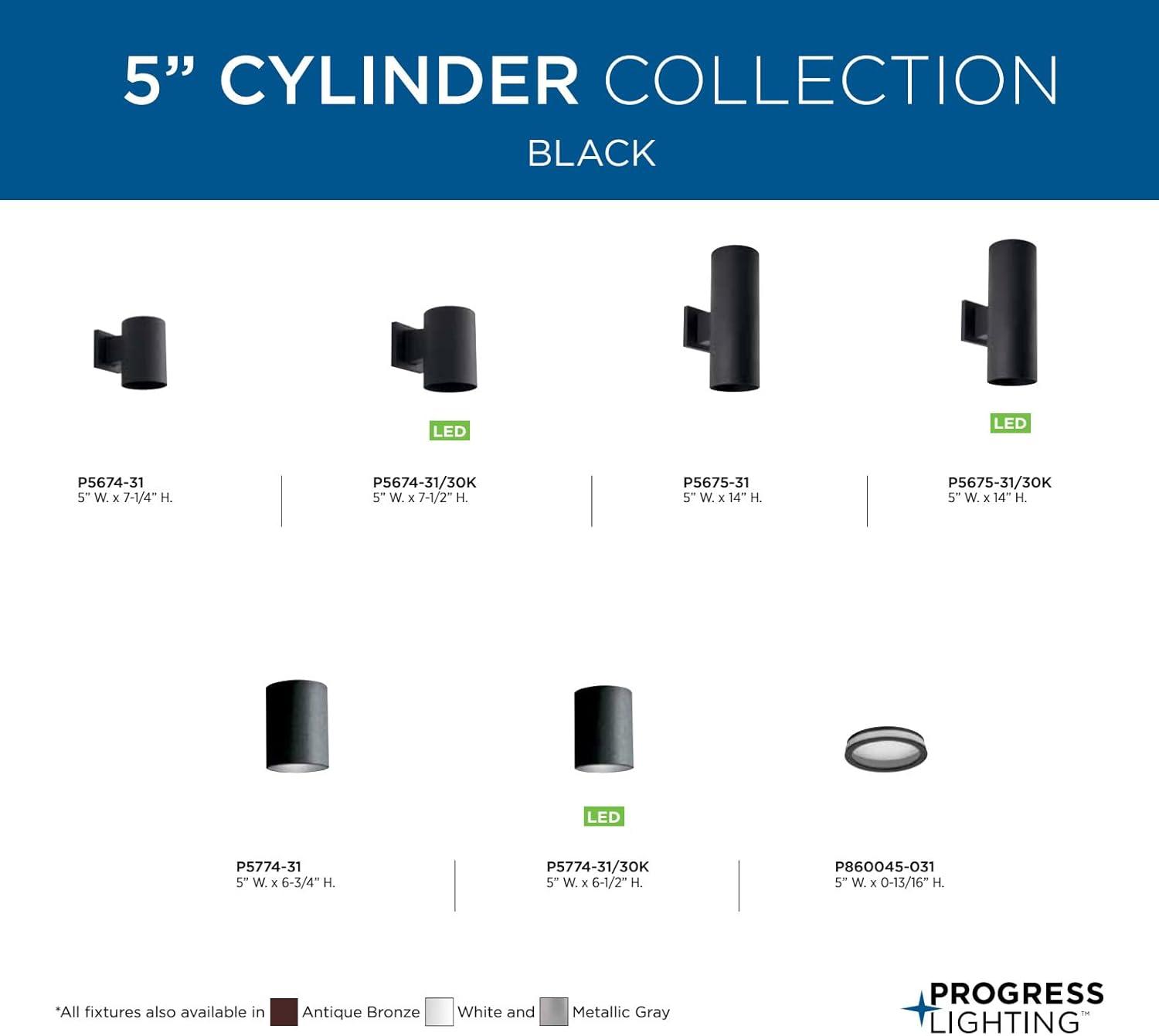 image:imageProgress Lighting 5Inch Cylinder Outdoor LED Wall Sconce 1Light Modern Wall Mount LED Light Interior and Exterior Lighting for Home or Porch Aluminum Black P56743130K