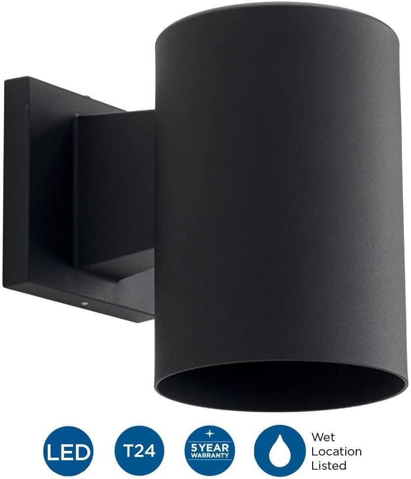 image:imageProgress Lighting 5Inch Cylinder Outdoor LED Wall Sconce 1Light Modern Wall Mount LED Light Interior and Exterior Lighting for Home or Porch Aluminum Black P56743130K
