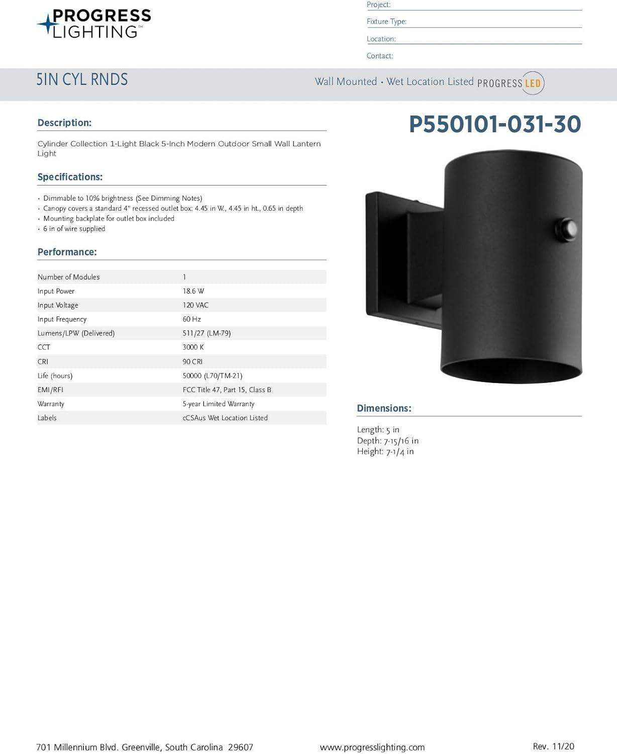 image:imageProgress Lighting P55010103130 5IN CYL RNDS Cylinder Black
