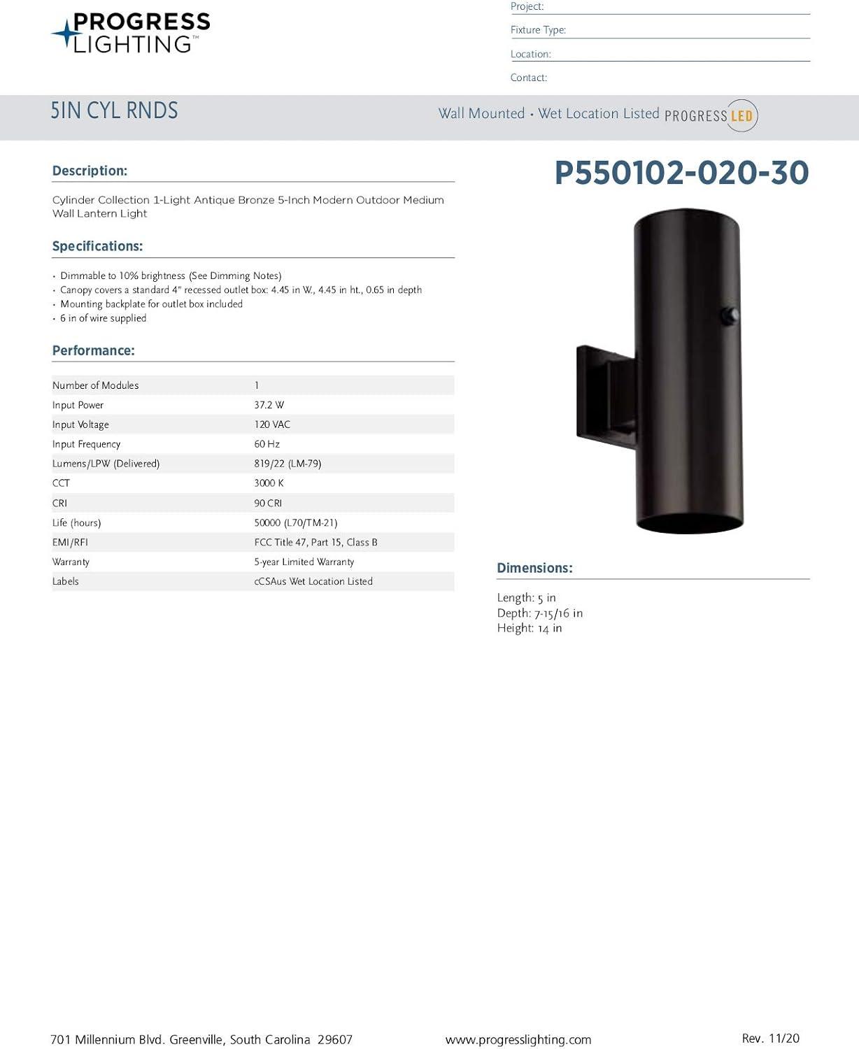 image:imageProgress Lighting P55010202030 5IN CYL RNDS Cylinder Bronze