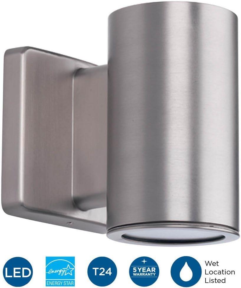 image:imageProgress Lighting P56300114730K Cylinders Collection 3 LED Modern Outdoor Small UpDown Wall Lantern Light 313 Inch Diameter Satin NickelSatin Nickel
