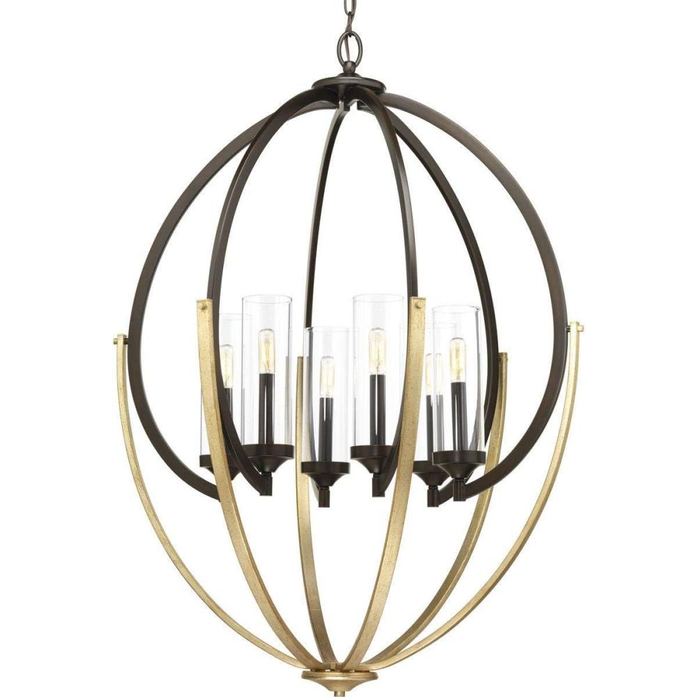 image:imageProgress Lighting Evoke Collection 6Light Clear Glass Luxe Chandelier Light Polished NickelBronze