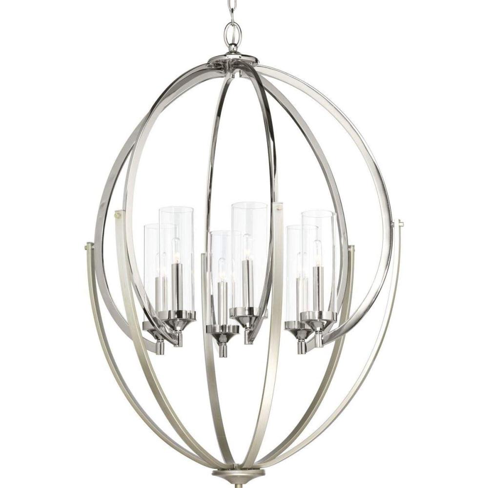 image:imageProgress Lighting Evoke Collection 6Light Clear Glass Luxe Chandelier Light Polished NickelPolished Nickel