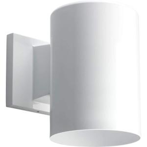 Progress Lighting 5-Inch Cylinder Outdoor LED Wall Sconce, 1-Light Modern Wall Mount LED Light, Interior and Exterior Lighting for Home or Porch, Aluminum, White (P5674-30/30K)