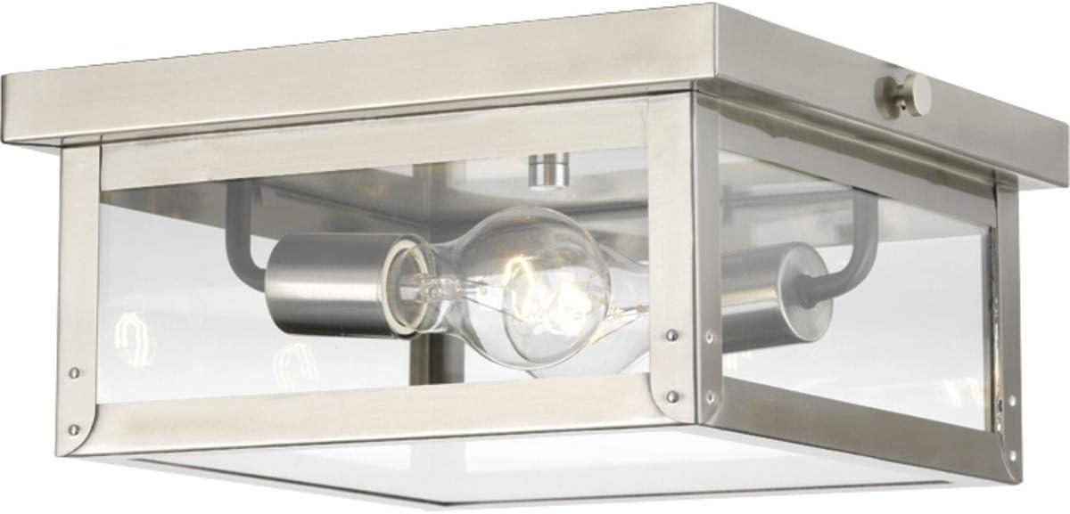 image:imageProgress Lighting Union Square Collection 2Light Clear Flat Glass Farmhouse Outdoor ClosetoCeiling Light Stainless Steel