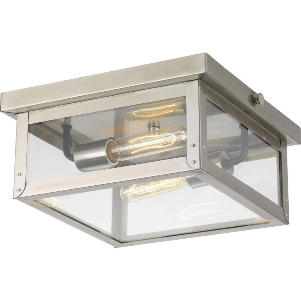 image:imageProgress Lighting Union Square Collection 2Light Clear Flat Glass Farmhouse Outdoor ClosetoCeiling Light Stainless Steel