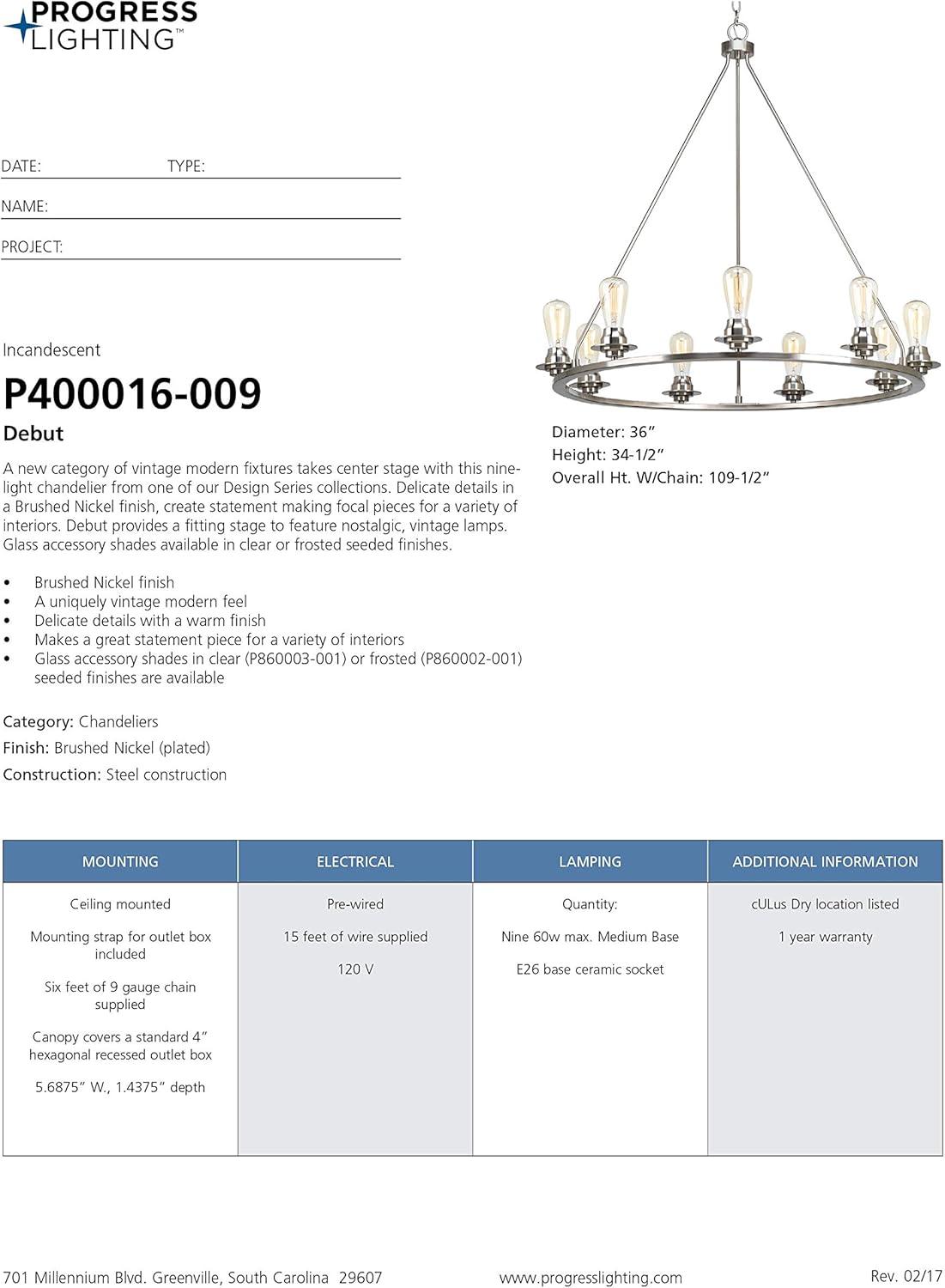 image:imageProgress Lighting Debut Collection NineLight ChandelierBrushed Nickel