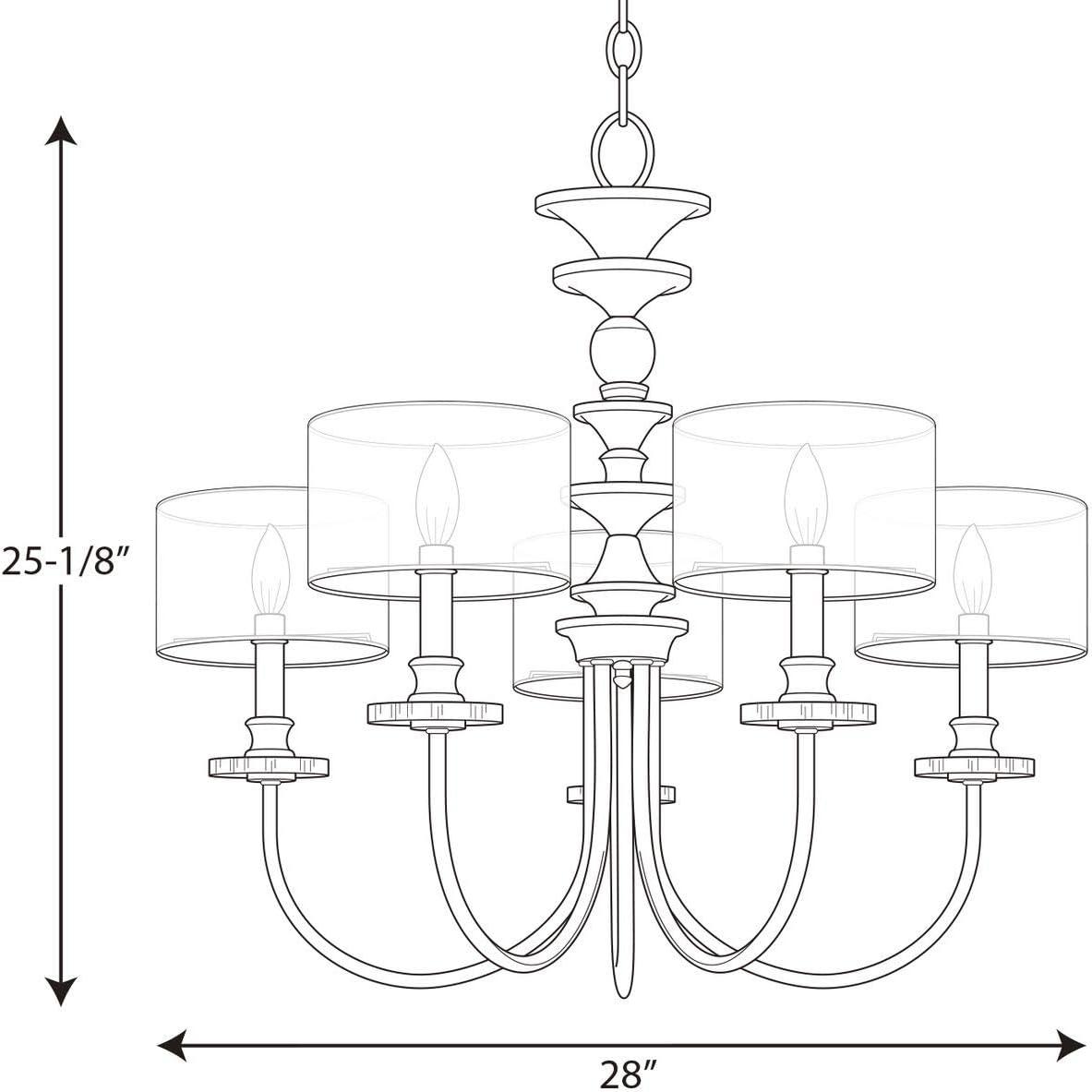 image:imageProgress Lighting Marche Collection 5Light Grey Mylar Shade Luxe Chandelier Light Polished Nickel