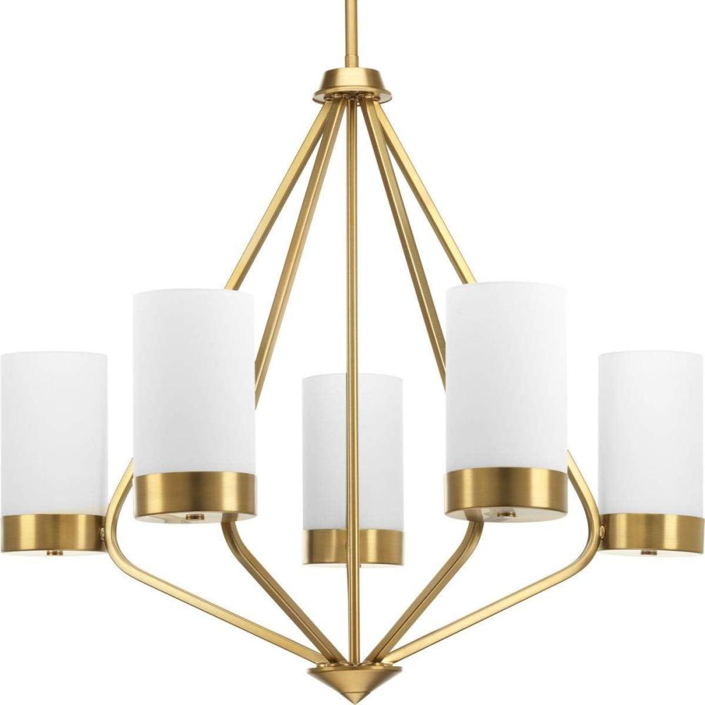 image:imageProgress Lighting Elevate Collection 5Light Etched White Glass MidCentury Modern Chandelier Light Brushed BronzeBrushed Bronze