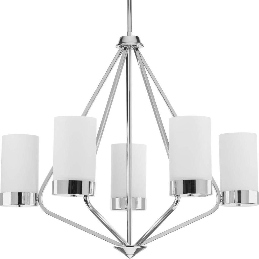 image:imageProgress Lighting Elevate Collection 5Light Etched White Glass MidCentury Modern Chandelier Light Brushed BronzePolished Chrome