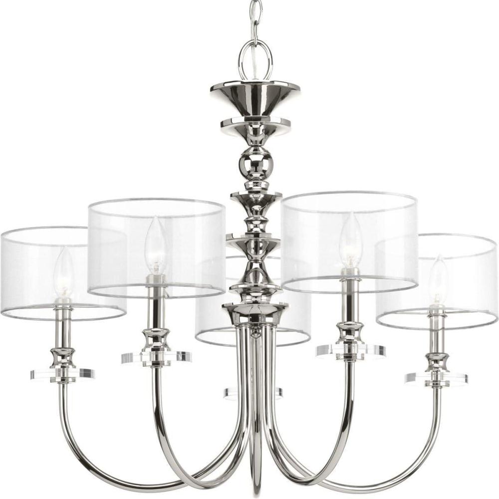 image:imageProgress Lighting Marche Collection 5Light Grey Mylar Shade Luxe Chandelier Light Polished Nickel