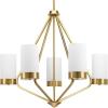 Progress Lighting Elevate Collection 5-Light Etched White Glass Mid-Century Modern Chandelier Light Brushed Bronze(Brushed Bronze)
