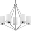 Progress Lighting Elevate Collection 5-Light Etched White Glass Mid-Century Modern Chandelier Light Brushed Bronze(Polished Chrome)