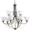 Progress Lighting Noma Collection 9-Light Etched White Glass Luxe Chandelier Light Antique Bronze(Antique Bronze)