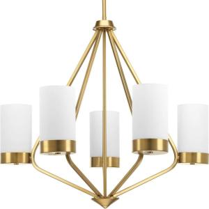Progress Lighting Elevate Collection 5-Light Etched White Glass Mid-Century Modern Chandelier Light Brushed Bronze(Brushed Bronze)