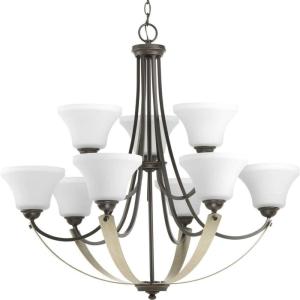 Progress Lighting Noma Collection 9-Light Etched White Glass Luxe Chandelier Light Antique Bronze(Antique Bronze)