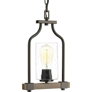 Progress Lighting Barnes Mill Collection 1-Light Clear Seeded Glass Farmhouse Mini-Pendant Light Antique Bronze