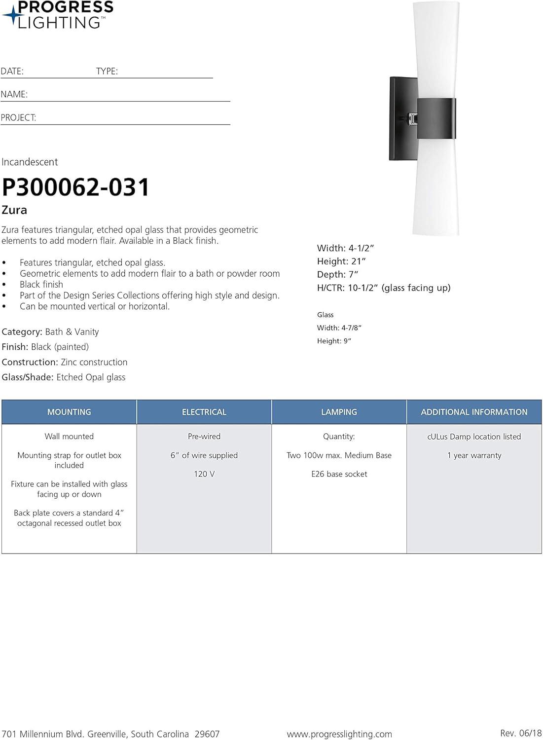 image:imageProgress Lighting P300062015 Zura Bath amp Vanity Chrome 2100x450x450Matte Black