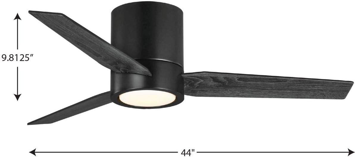 image:imageProgress Lighting Braden Collection 44Inch Reversible WhiteNatural Cherry 3Blade Matte White LED MidCentury Modern Indoor Hugger Ceiling FanBlack