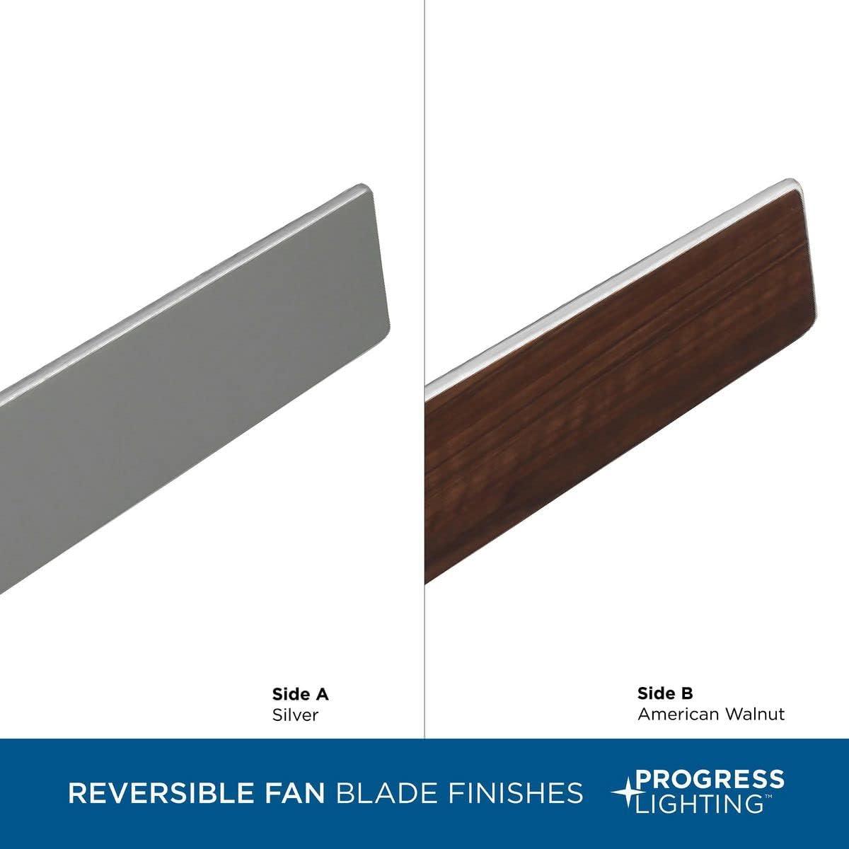 image:imageProgress Lighting Braden Collection 44Inch Reversible WhiteNatural Cherry 3Blade Matte White LED MidCentury Modern Indoor Hugger Ceiling FanNickel