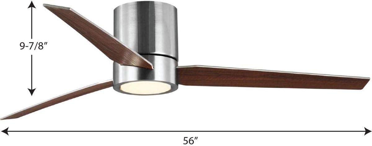 image:imageProgress Lighting Braden Collection 44Inch Reversible WhiteNatural Cherry 3Blade Matte White LED MidCentury Modern Indoor Hugger Ceiling FanNickel