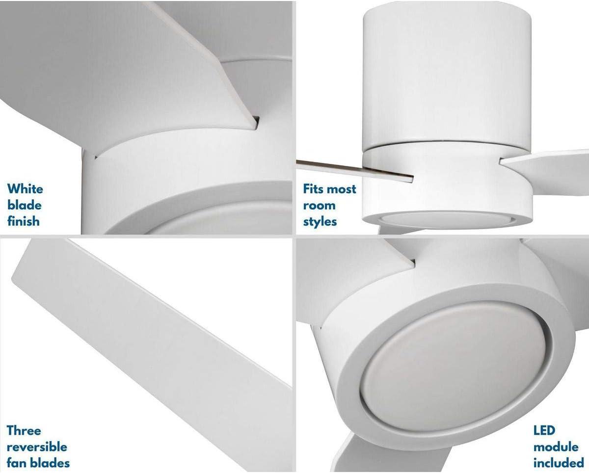image:imageProgress Lighting Braden Collection 44Inch Reversible WhiteNatural Cherry 3Blade Matte White LED MidCentury Modern Indoor Hugger Ceiling FanWhite