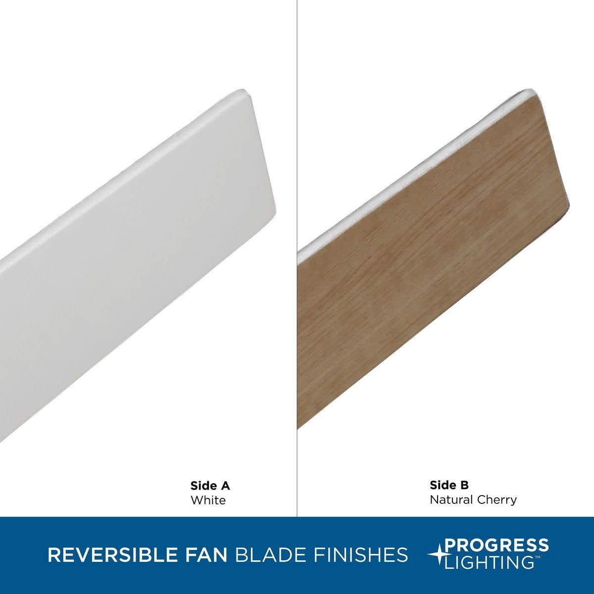 image:imageProgress Lighting Braden Collection 44Inch Reversible WhiteNatural Cherry 3Blade Matte White LED MidCentury Modern Indoor Hugger Ceiling FanWhite