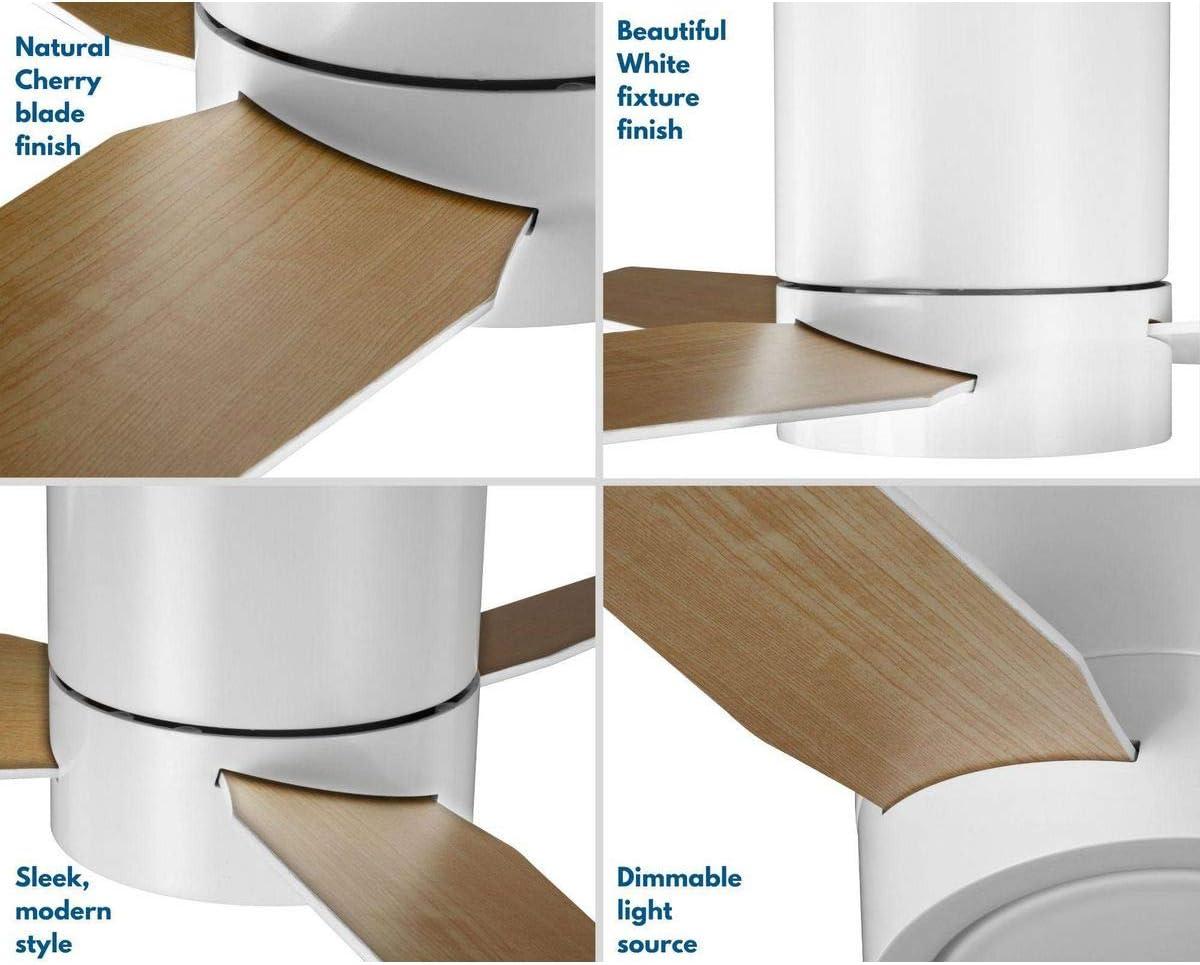 image:imageProgress Lighting Braden Collection 44Inch Reversible WhiteNatural Cherry 3Blade Matte White LED MidCentury Modern Indoor Hugger Ceiling FanWhite