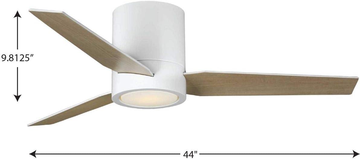 image:imageProgress Lighting Braden Collection 44Inch Reversible WhiteNatural Cherry 3Blade Matte White LED MidCentury Modern Indoor Hugger Ceiling FanWhite