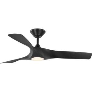 Progress Lighting Ryne Collection 52-Inch 3-Blade Woodgrain LED DC Motor Transitional Indoor/Outdoor Ceiling Fan, Brown(Matte Black)