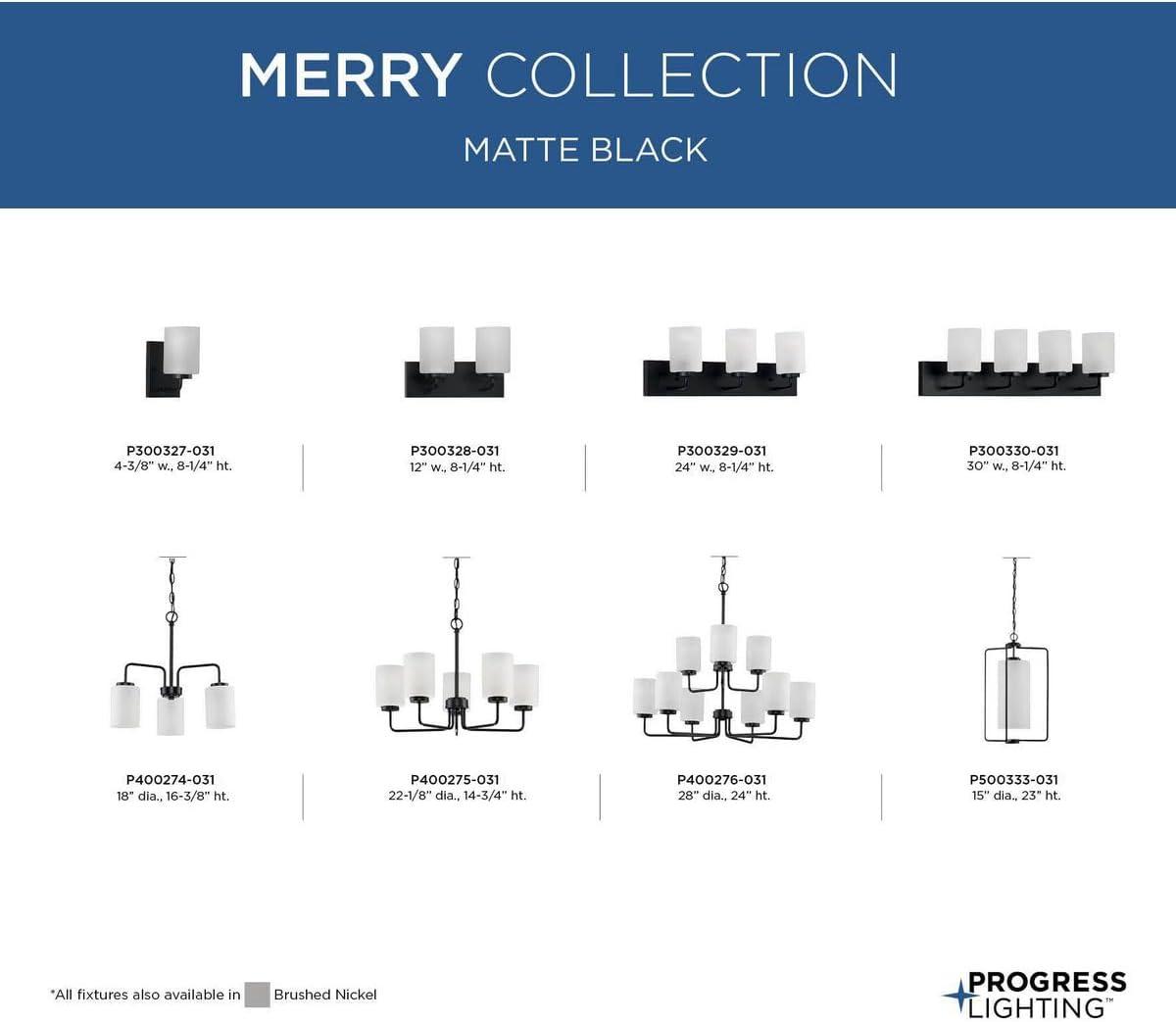 image:imageProgress Lighting Merry Collection 3Light Etched Glass Matte Black Transitional Bath Vanity Light