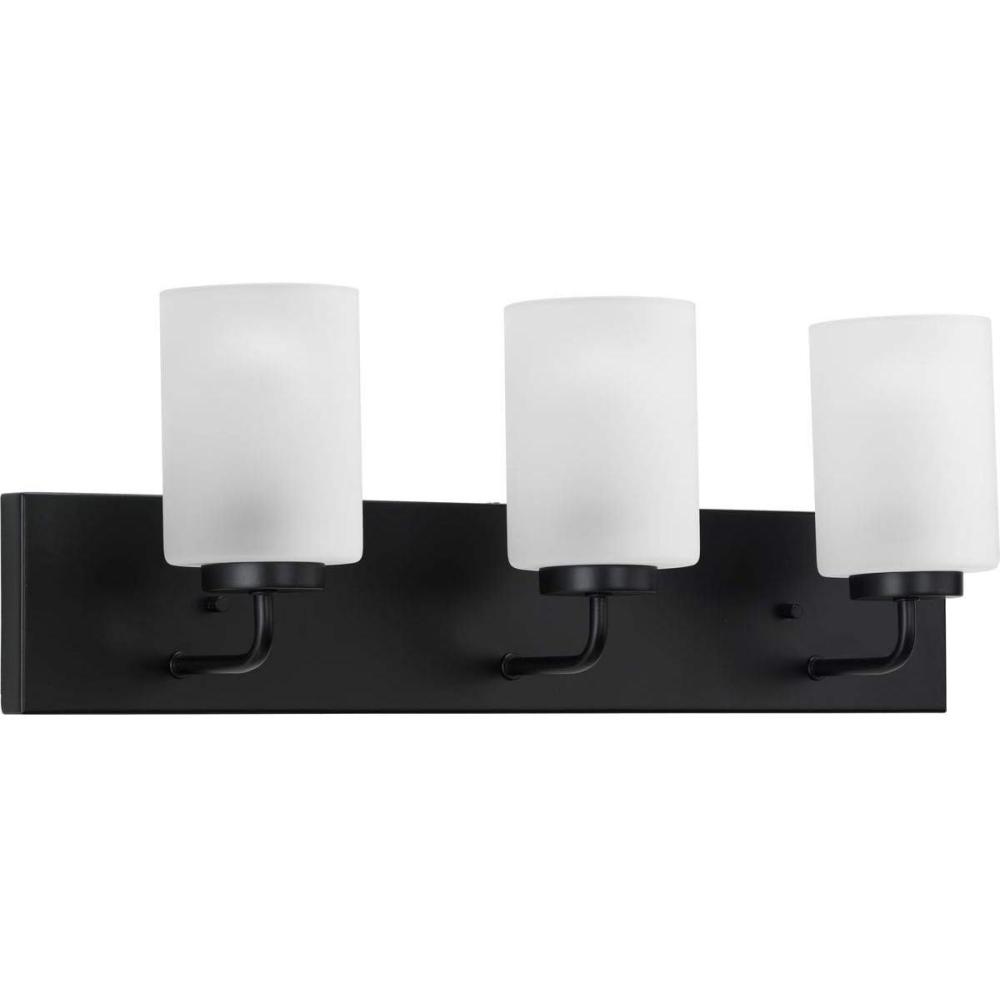 image:imageProgress Lighting Merry Collection 3Light Etched Glass Matte Black Transitional Bath Vanity Light