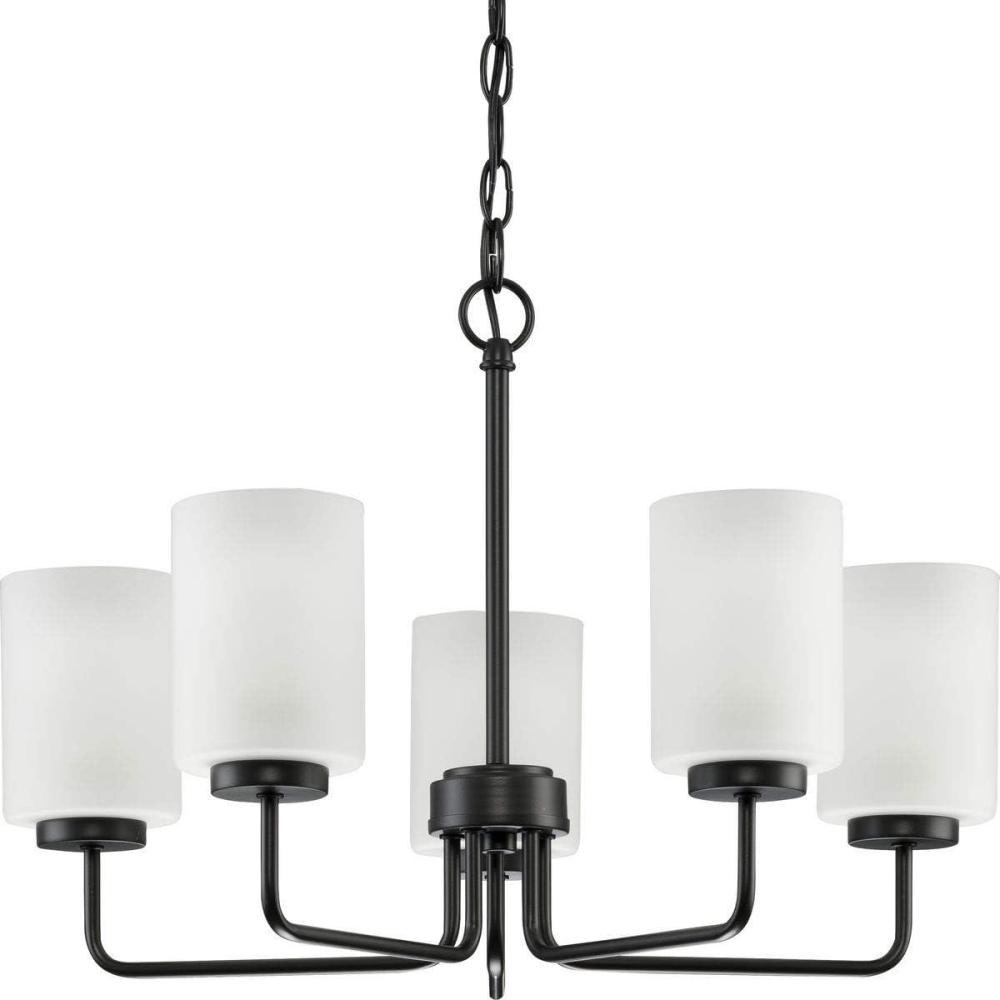 image:imageProgress Lighting Merry Collection FiveLight Chandelier Transitional Hanging Ceiling Light Fixture for Dining Rooms Foyers Etched Glass Matte Black