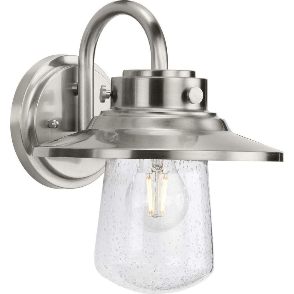 image:imageTremont Collection 1Light Clear Seeded Glass Stainless Steel Industrial Outdoor Medium Wall Lantern LightNickel
