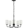 Progress Lighting Merry Collection Five-Light Chandelier, Transitional Hanging Ceiling Light Fixture for Dining Rooms, Foyers, Etched Glass, Matte Black