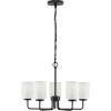 Progress Lighting Merry Collection Five-Light Chandelier, Transitional Hanging Ceiling Light Fixture for Dining Rooms, Foyers, Etched Glass, Matte Black