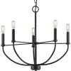 Progress Lighting Leyden Collection 5-Light Matte Black Farmhouse Chandelier Light, 20.00×22.38×22.38(Matte Black)