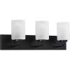 Progress Lighting Merry Collection 3-Light Etched Glass Matte Black Transitional Bath Vanity Light