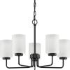 Progress Lighting Merry Collection Five-Light Chandelier, Transitional Hanging Ceiling Light Fixture for Dining Rooms, Foyers, Etched Glass, Matte Black