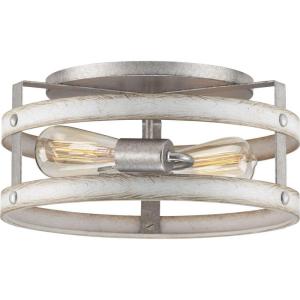 Progress Lighting Gulliver Collection 2-Light Whitewashed Farmhouse Flush Mount Ceiling Light, Galvanized, 6.50×14.37×14.37(Galvanized)