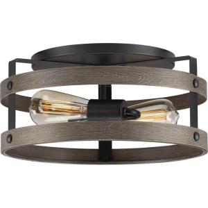 Progress Lighting Gulliver Collection 2-Light Whitewashed Farmhouse Flush Mount Ceiling Light, Galvanized, 6.50×14.37×14.37(Gray)