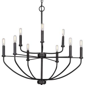 Progress Lighting Leyden Collection 5-Light Matte Black Farmhouse Chandelier Light, 20.00×22.38×22.38(Black)