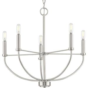 Progress Lighting Leyden Collection 5-Light Matte Black Farmhouse Chandelier Light, 20.00×22.38×22.38(Brushed Nickel)