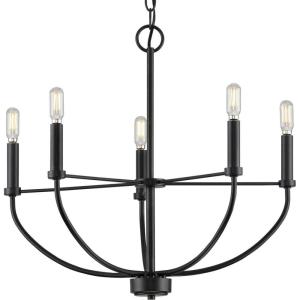Progress Lighting Leyden Collection 5-Light Matte Black Farmhouse Chandelier Light, 20.00×22.38×22.38(Matte Black)