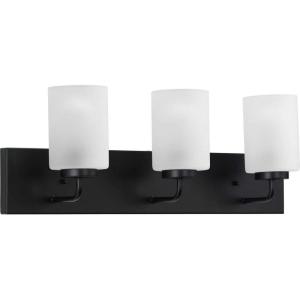 Progress Lighting Merry Collection 3-Light Etched Glass Matte Black Transitional Bath Vanity Light