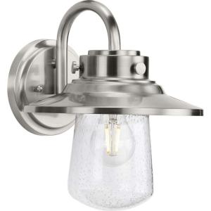 Tremont Collection 1-Light Clear Seeded Glass Stainless Steel Industrial Outdoor Medium Wall Lantern Light(Nickel)